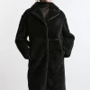 Faux Fur Pu Trim Longline Coat