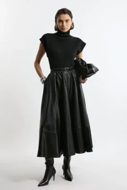 Faux Leather Full Maxi Skirt