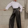 Faux Leather High Waisted Wide Leg Pants