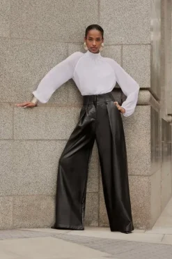 Faux Leather High Waisted Wide Leg Pants