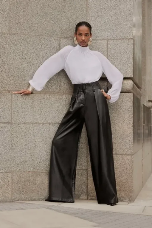 Faux Leather High Waisted Wide Leg Pants