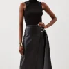 Faux Leather Tie Detail Wrap Midi Skirt