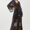 Feather Devore Woven Kimono Maxi Dress