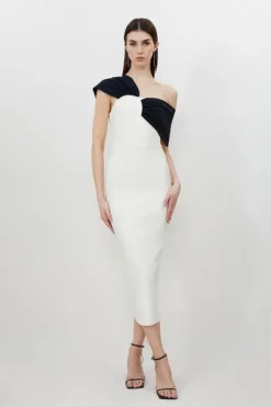 Figure Form Bandage Asymmetric Strap Knit Midi Dress