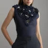 Figure Form Bandage Embellished Neck Knit Top