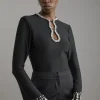 Figure Form Bandage Embellished Keyhole Knit Top