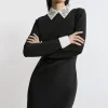 Figure Form Bandage Embellished Collar Knit Mini Dress