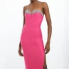 Figure Form Bandage Embellished Corset Style Knit Midi Dress