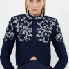 Figure Form Bandage Embellished Knit Jacket