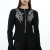 Figure Form Bandage Embellished Piping Knit Jacket