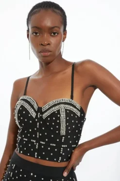 Figure Form Bandage Embellished Cup Detail Knit Top