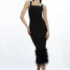 Figure Form Bandage Feather Hem Knit Midi Dress