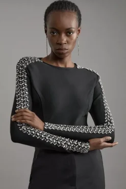 Figure Form Bandage Knit Embellished Top