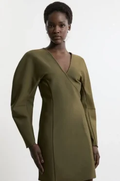 Figure Form Bandage Knit Round Sleeve Mini Dress