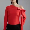 Figure Form Bandage Knit Bow Detail Asymmetric Top