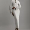 Figure Form Bandage Knit Embellished Wide Sleeve Midaxi Dress