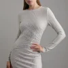 Figure Form Bandage Knit All Over Embellished Mini Dress