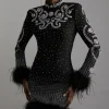 Figure Form Bandage Knit Feather Embellished Mini Dress