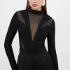 Figure Form Bandage Mesh Detail Knit Top