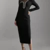 Figure Form Bandage Mesh Detail Asymmetric Trim Midi Dress