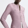 Figure Form Bandage Military Contrast Piping Knit Split Hem Jacket