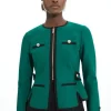 Figure Form Bandage Military Contrast Piping Knit Jacket