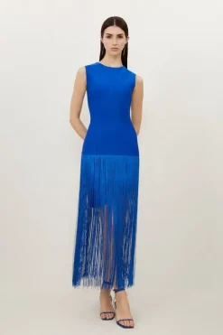 Figure Form Bandage Tassel Hem Dress