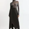 Flannel Wrap Over Belted Tailored Maxi Skirt