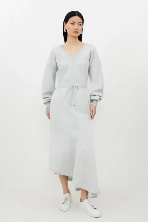 Fleece Cotton Jersey Waterfall Hem Maxi Skirt