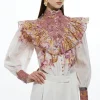 Floral Applique Crinkle Woven Blouse