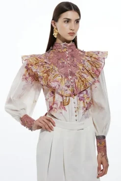 Floral Applique Crinkle Woven Blouse