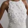 Floral Applique Crystal Beaded Woven Halter Maxi Dress
