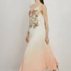Floral Chemical Lace And Slub Organdie Mix Woven Strappy Maxi Dress