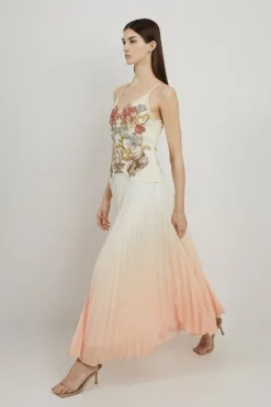 Floral Chemical Lace And Slub Organdie Mix Woven Strappy Maxi Dress