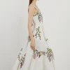 Floral Embroidered Cotton Linen Woven Prom Dress