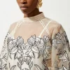 Floral Embroidery Organdie Woven Blouse