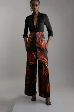 Floral Heavy Satin Woven Pants