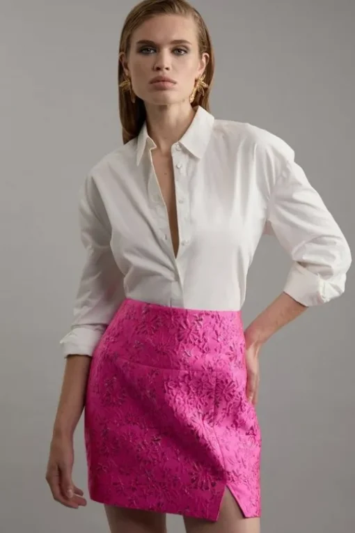 Floral Jacquard Tailored Mini Skirt
