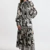 Floral Pleated Tie Neck Woven Midaxi Dress