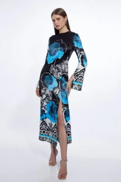 Floral Print Satin Crepe Woven Maxi Dress