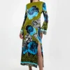 Floral Print Satin Crepe Woven Maxi Dress