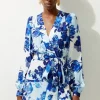Floral Printed Morocain Woven Wrap Mini Dress