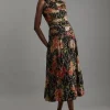 Floral Printed Viscose Metallic Thread Beaded Woven Midaxi Dress