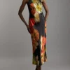 Floral Satin Woven Column Maxi Dress