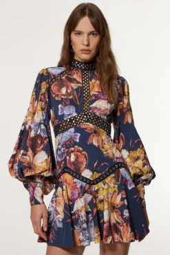 Floral Studded Lace Woven Mini Dress