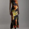 Floral Viscose Satin Top And Skirt Set