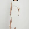 Fluid Tailored Asymmetric Sleeve Midi Dress