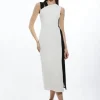 Fluid Tailored Color Block Split Strap Midi Dress