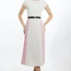 Fluid Tailored Contrast Pleated Panel Skirt Midi Dress