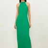 Fluid Tailored Halterneck Open Back Maxi Dress